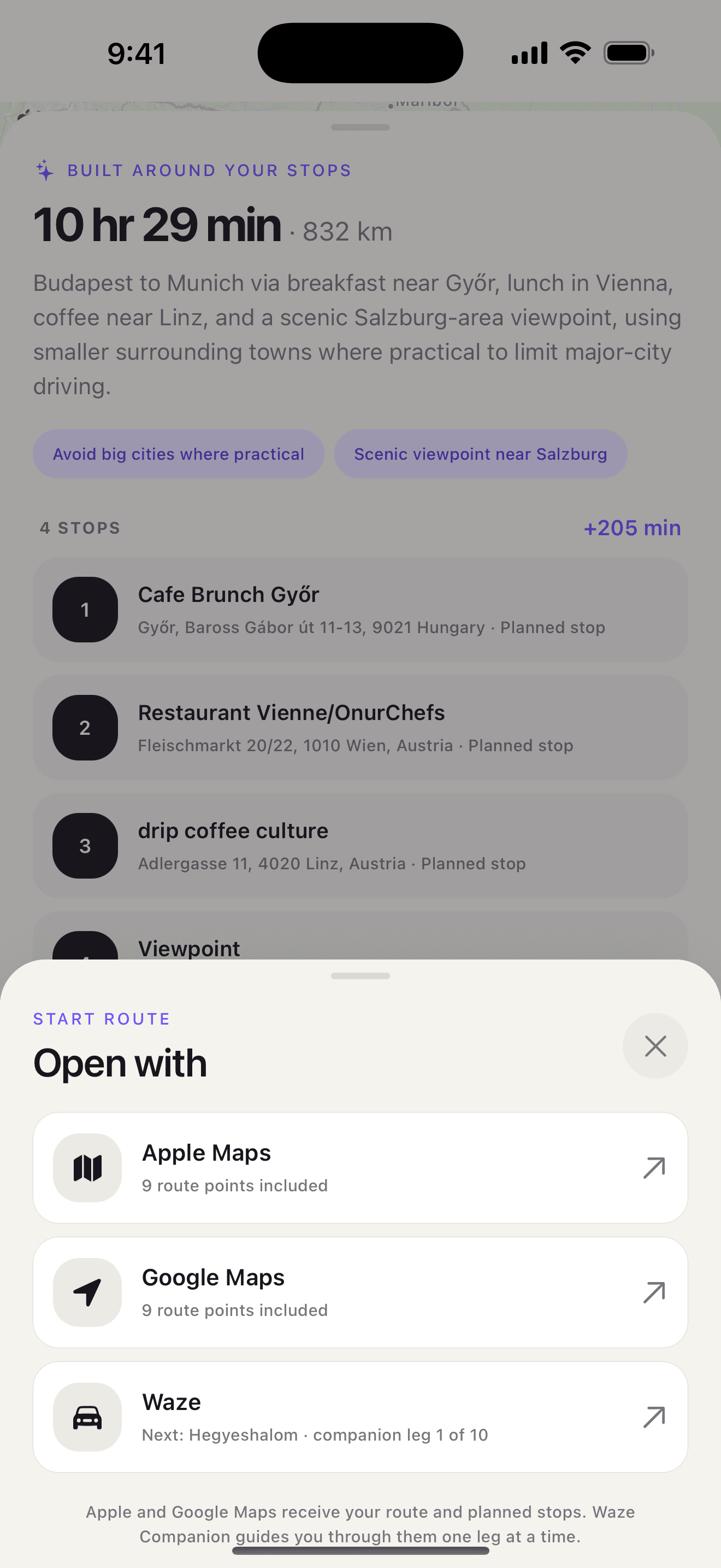 Ownway navigation chooser with Apple Maps, Google Maps, and Waze